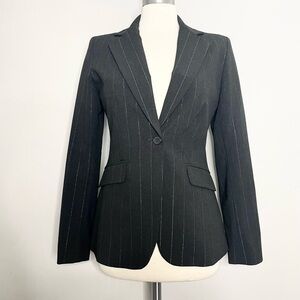 NEW YORK & COMPANY STRETCH Metallic Pinstripe Single Button Blazer Suit Jacket